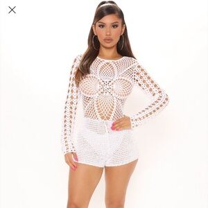 All white crochet romper